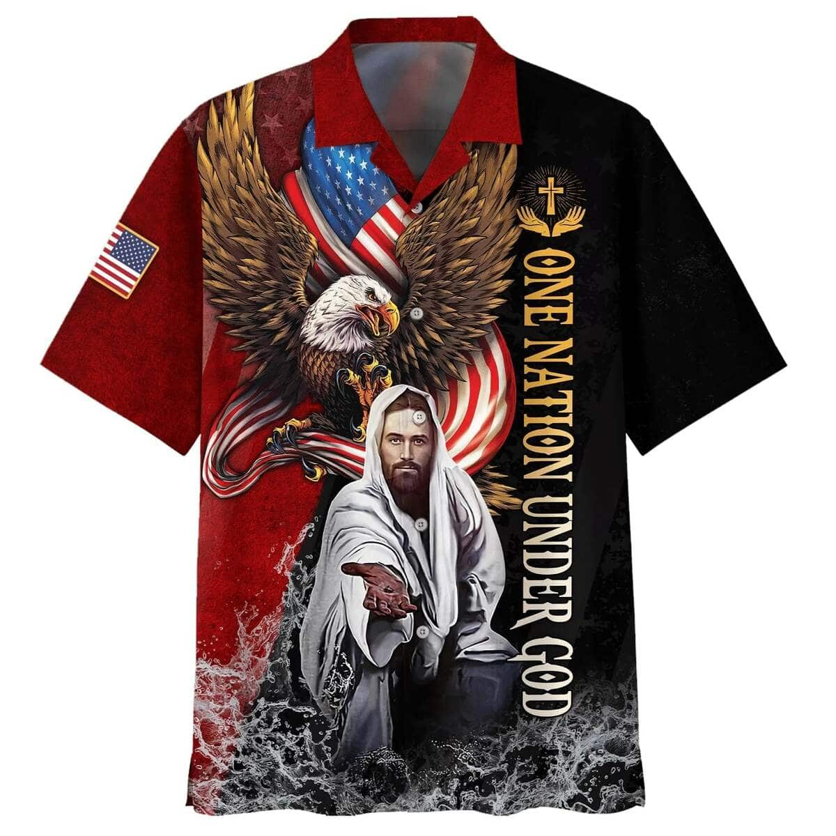 Eagle Jesus Reaching Hand America One Nation Under God Christian Hawaiian Shirt