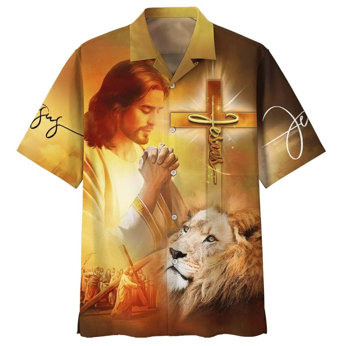 Jesus Prayer Lion Cross Christian Faith Hawaiian Shirt Jesus Prayer Lion Cross Christian Faith Hawaiian Shirt