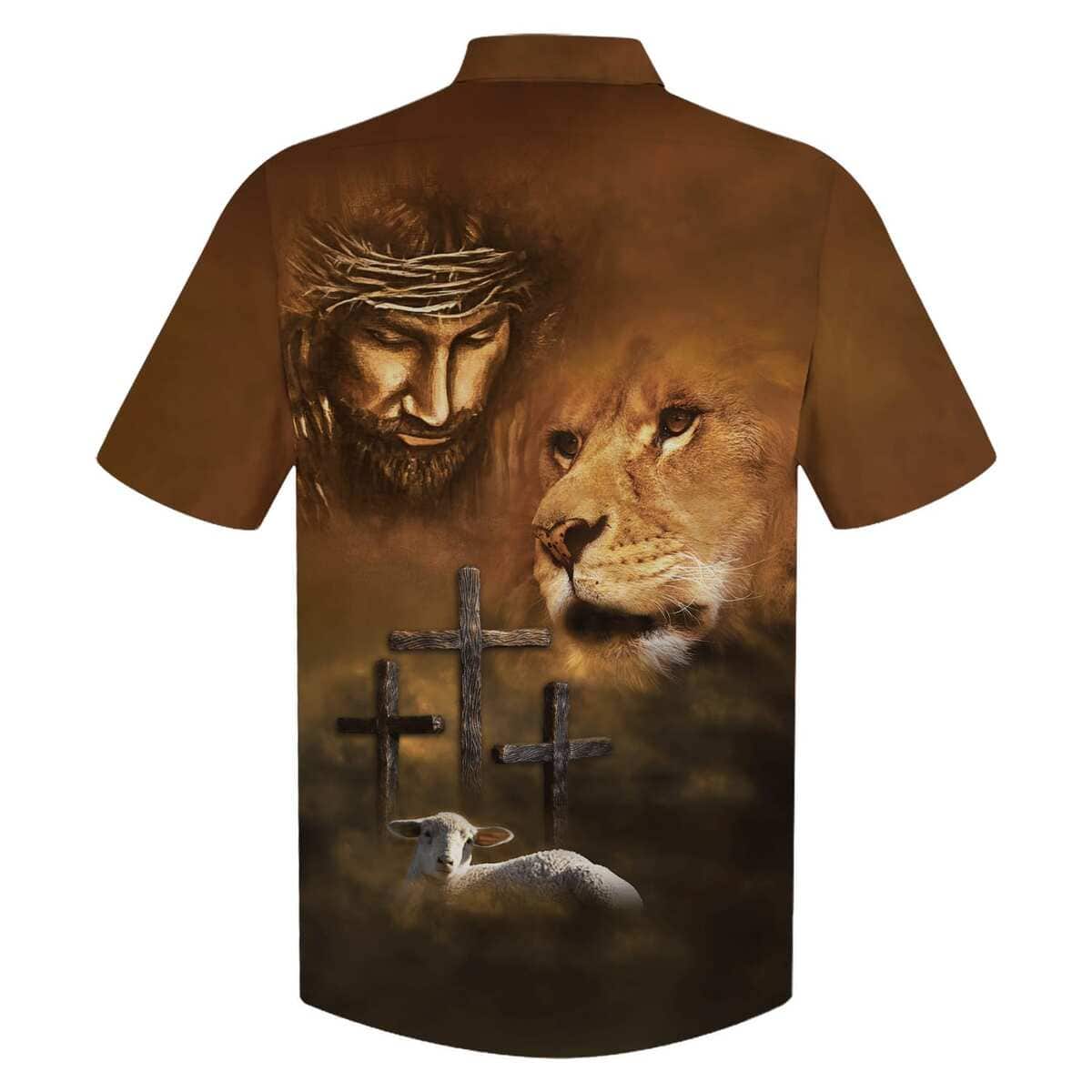 Jesus Lion And The Lamb Three Cross Christian Hawaiian Shirt Jesus Lion And The Lamb Three Cross Christian Hawaiian Shirt