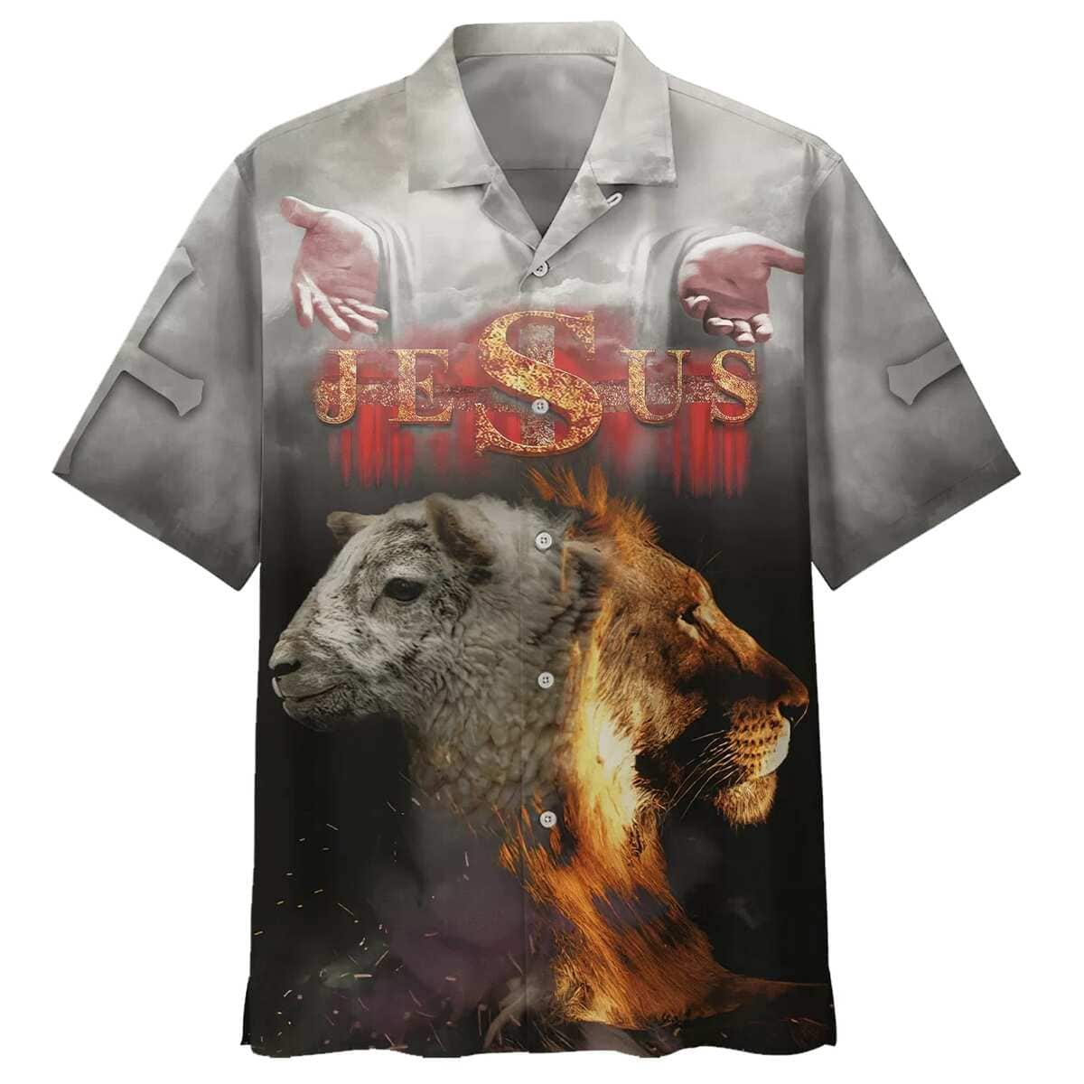 Jesus Open Hand Lion And The Sheep Christian Hawaiian Shirt