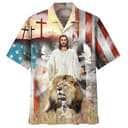 Jesus Lion And The Lamb Cross Christian American Flag 4th Of July Hawaiian Shirt Jesus Lion And The Lamb Cross Christian American Flag 4th Of July Hawaiian Shirt