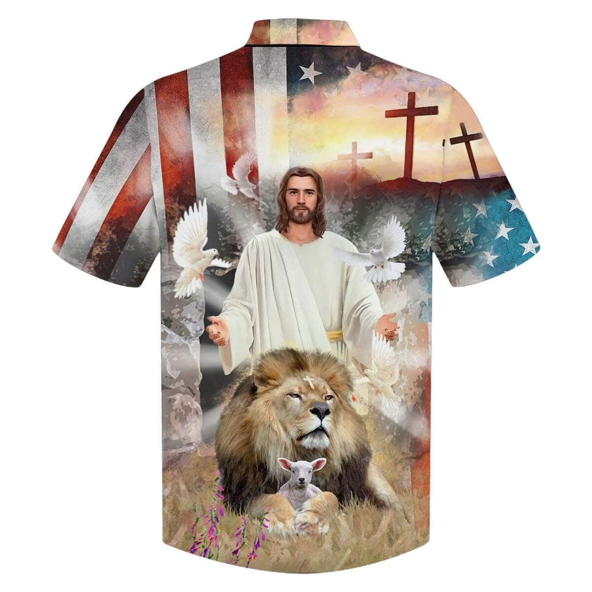 Jesus Lion And The Lamb Cross Christian American Flag 4th Of July Hawaiian Shirt Jesus Lion And The Lamb Cross Christian American Flag 4th Of July Hawaiian Shirt