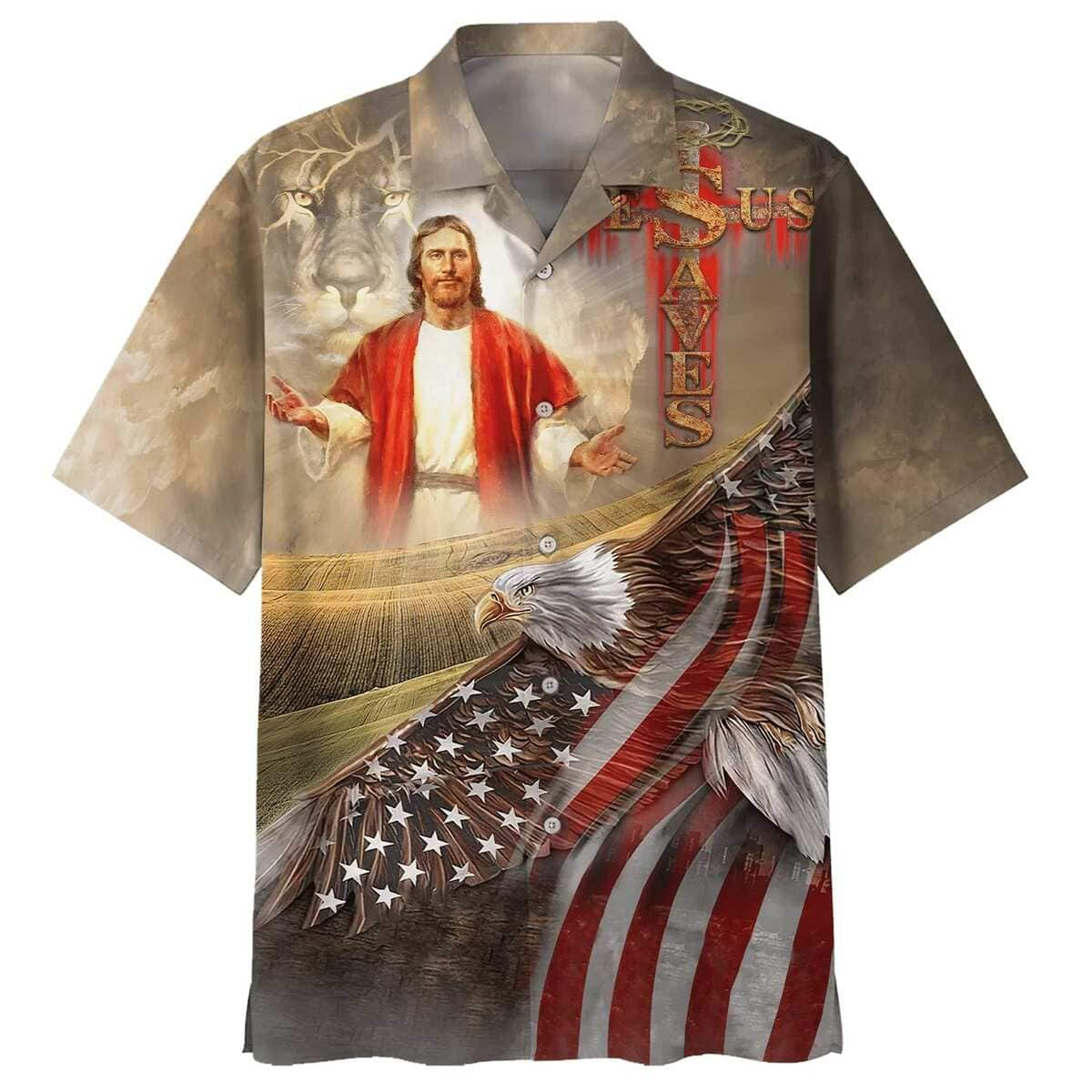 Jesus Open Hand And The Lion Christian Jesus Saves Hawaiian Shirt