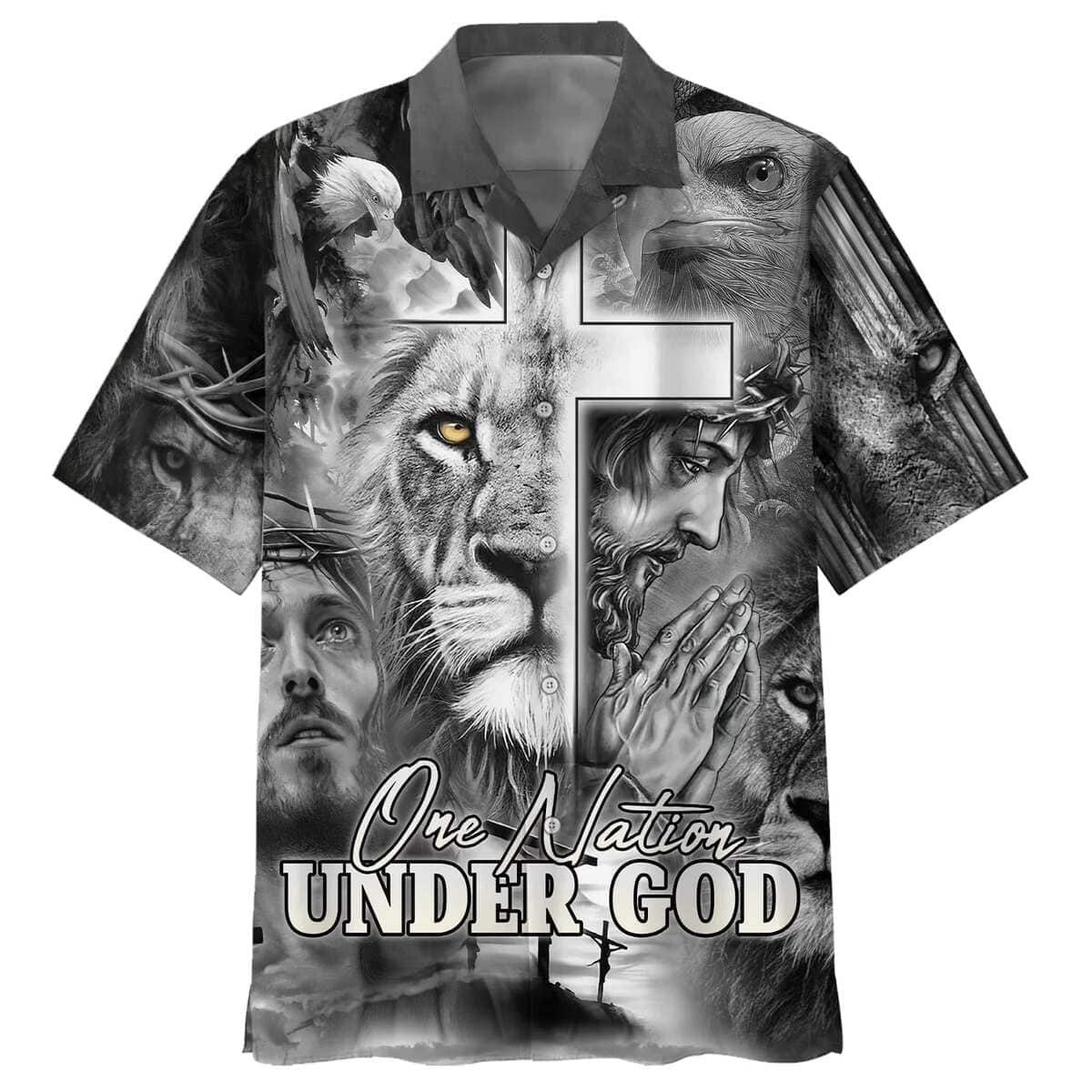 Jesus And The Lion Of Judah One Nation Under God Christian Hawaiian Shirt