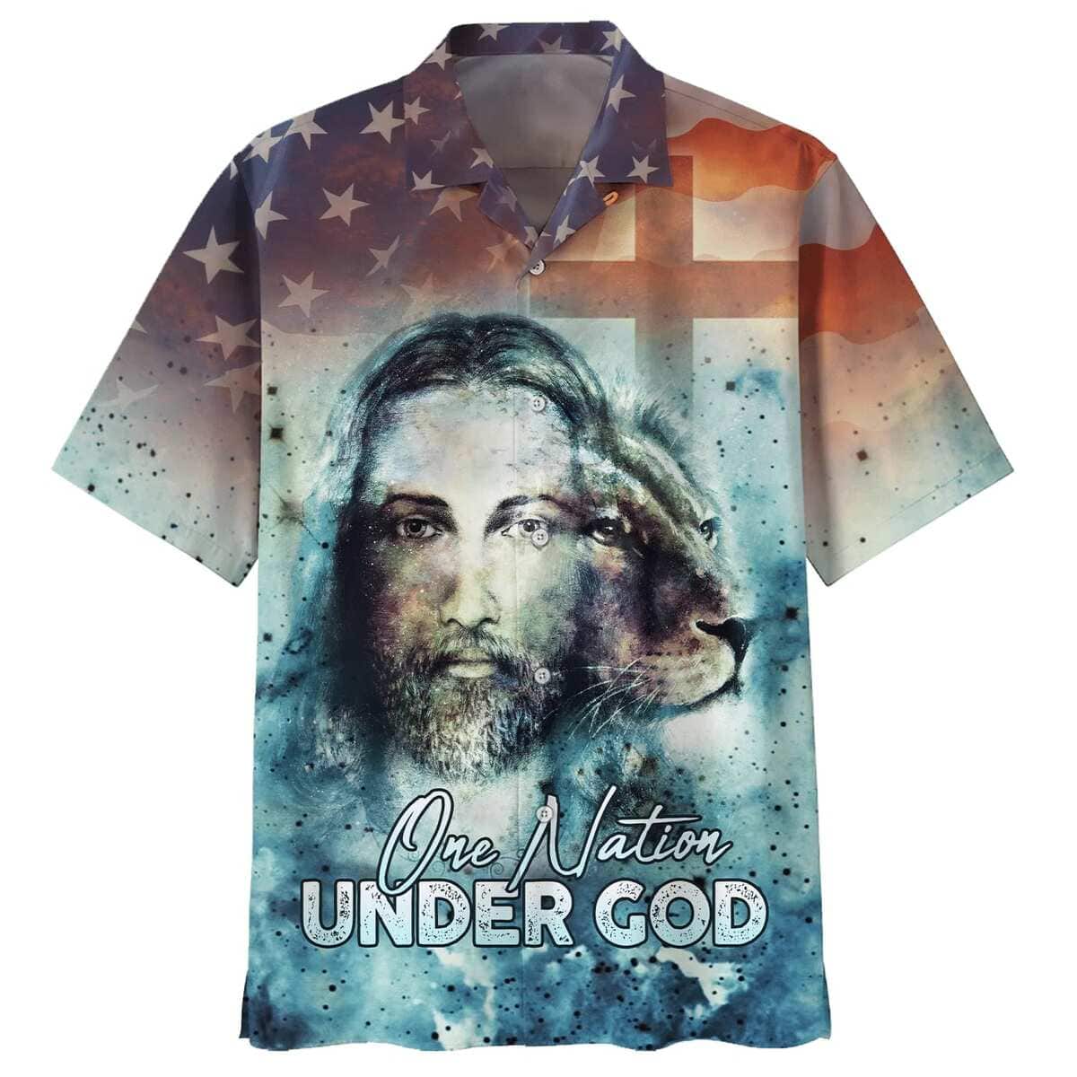 One Nation Under God Jesus Lion Christian US Flag 4th Of July Hawaiian Shirt One Nation Under God Jesus Lion Christian US Flag 4th Of July Hawaiian Shirt
