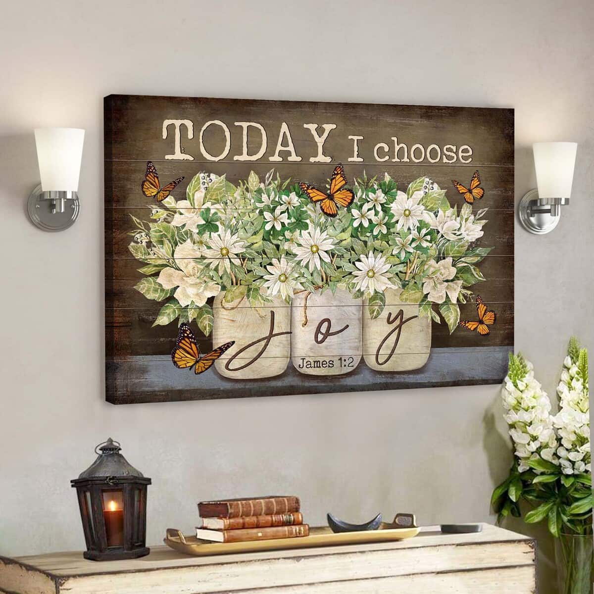 Lovely Butterflies And Flower Today I Choose Joy Bible Verse Christian Jame 1:2 Canvas Wall Art Lovely Butterflies And Flower Today I Choose Joy Bible Verse Christian Jame 1:2 Canvas Wall Art
