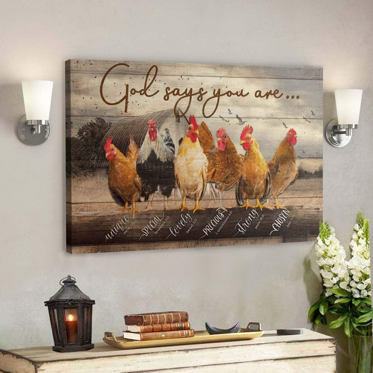 Bible Verse Christian Canvas Wall Art Chicken God Says You Are Religious Gift