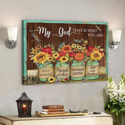 Jesus Bible Religious Gift Christian Dragonfly And Flower My God That Is Who You Are Canvas Wall Art