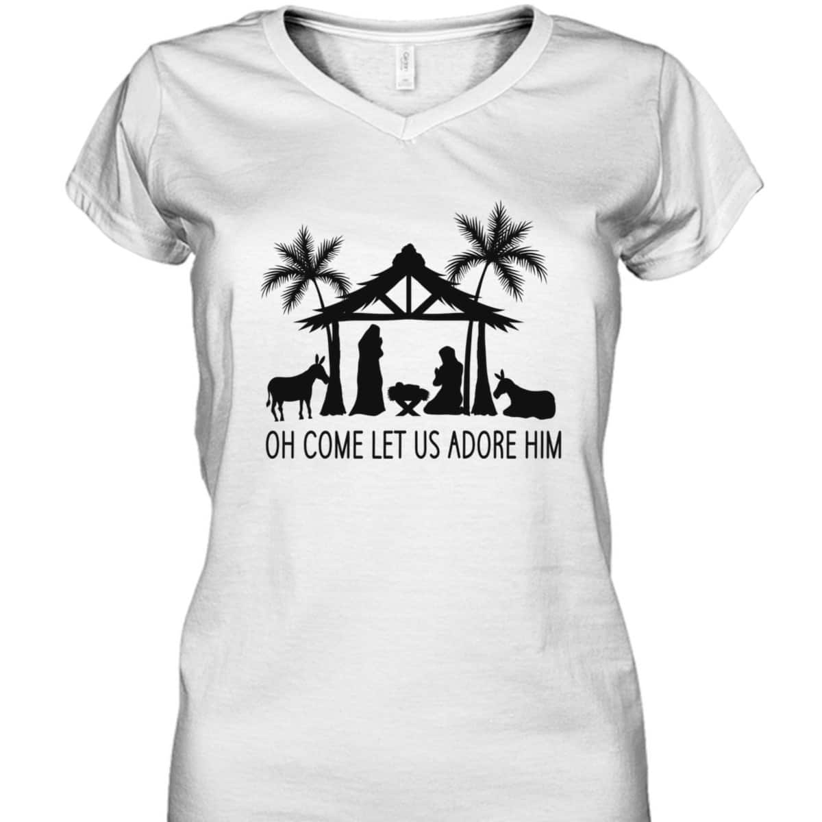 Cute Nativity Oh Come Let Us Adore Him Christmas T-Shirt