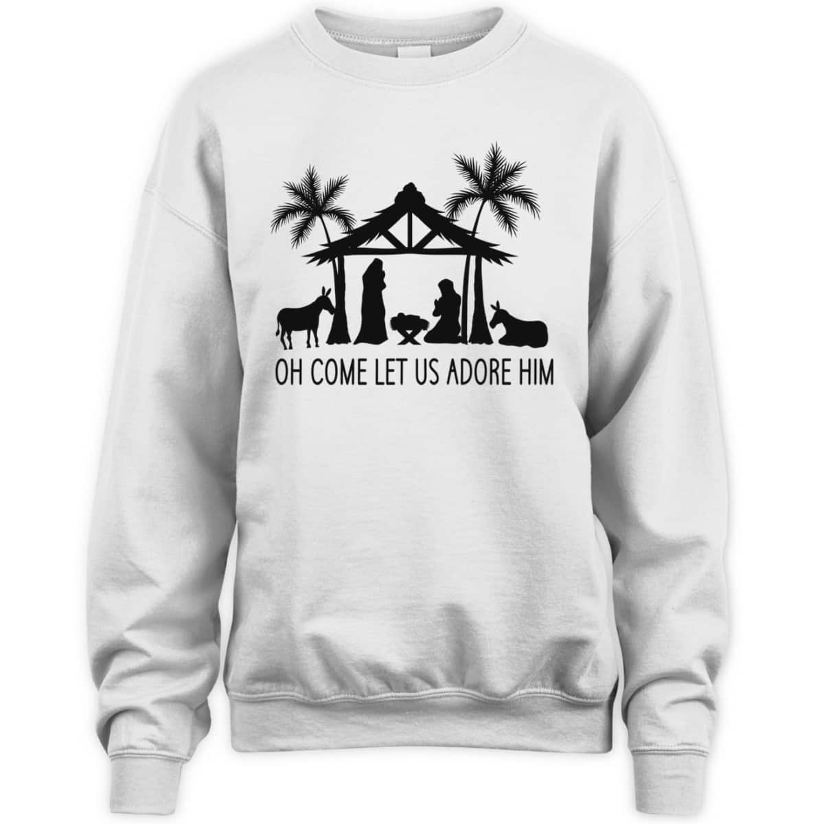 Cute Nativity Oh Come Let Us Adore Him Christmas T-Shirt