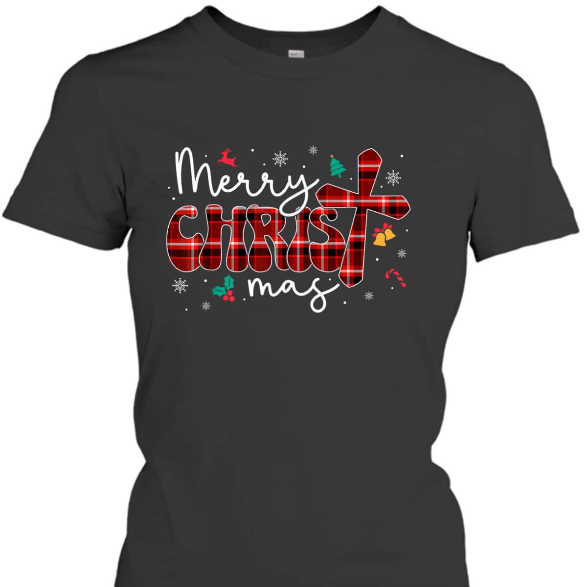 Merry Christmas Christian Cross Buffalo Plaid Pajamas T-Shirt