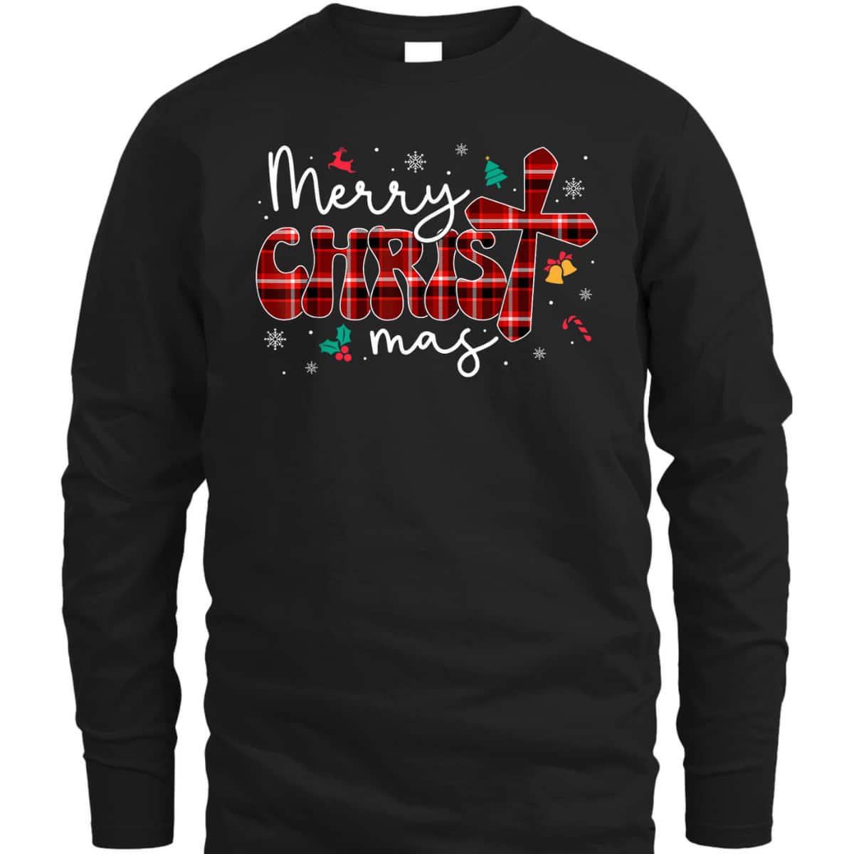Merry Christmas Christian Cross Buffalo Plaid Pajamas T-Shirt