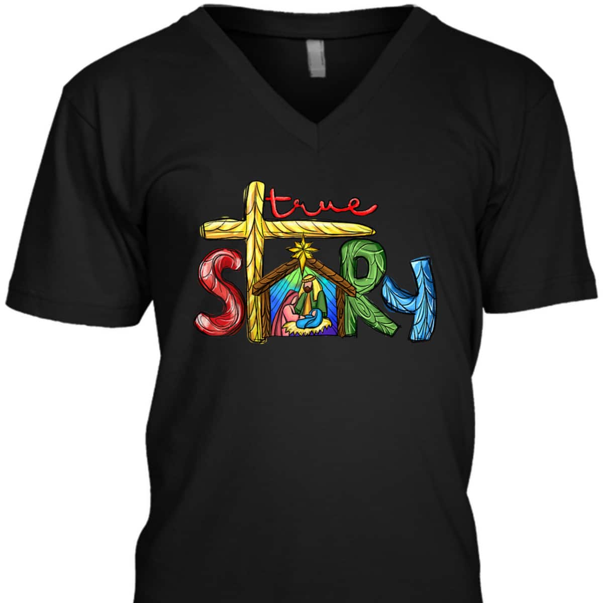 Religious Christmas True Story Nativity Scene Cross Christian T-Shirt