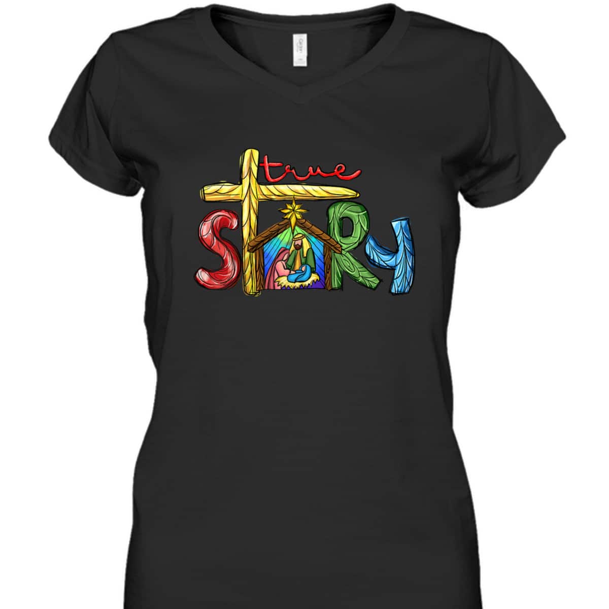 Religious Christmas True Story Nativity Scene Cross Christian T-Shirt Religious Christmas True Story Nativity Scene Cross Christian T-Shirt