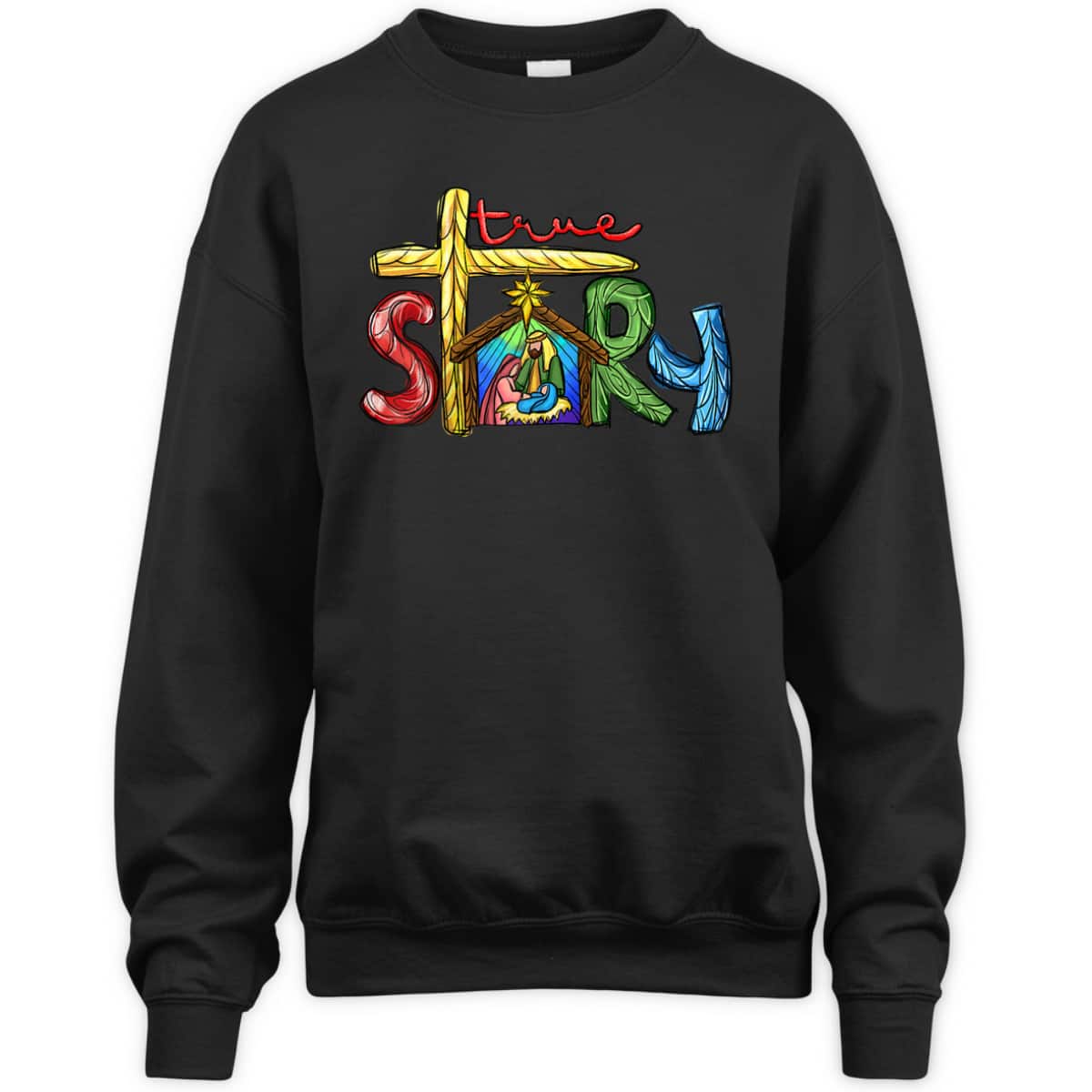 Religious Christmas True Story Nativity Scene Cross Christian T-Shirt Religious Christmas True Story Nativity Scene Cross Christian T-Shirt