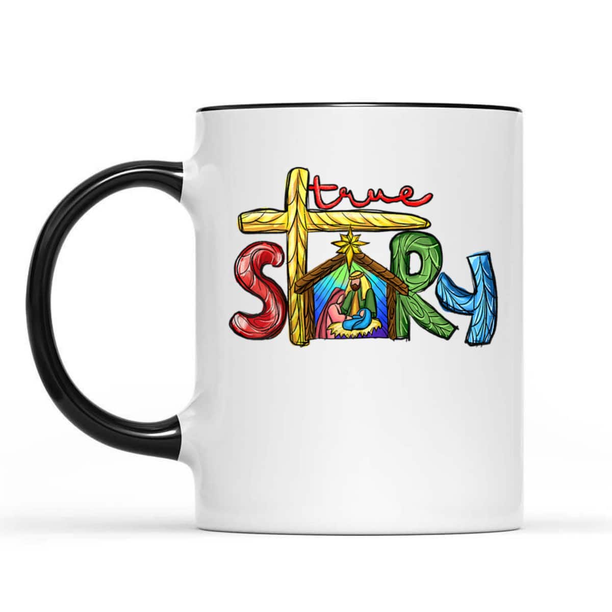 Religious Christmas True Story Nativity Scene Cross Christian T-Shirt
