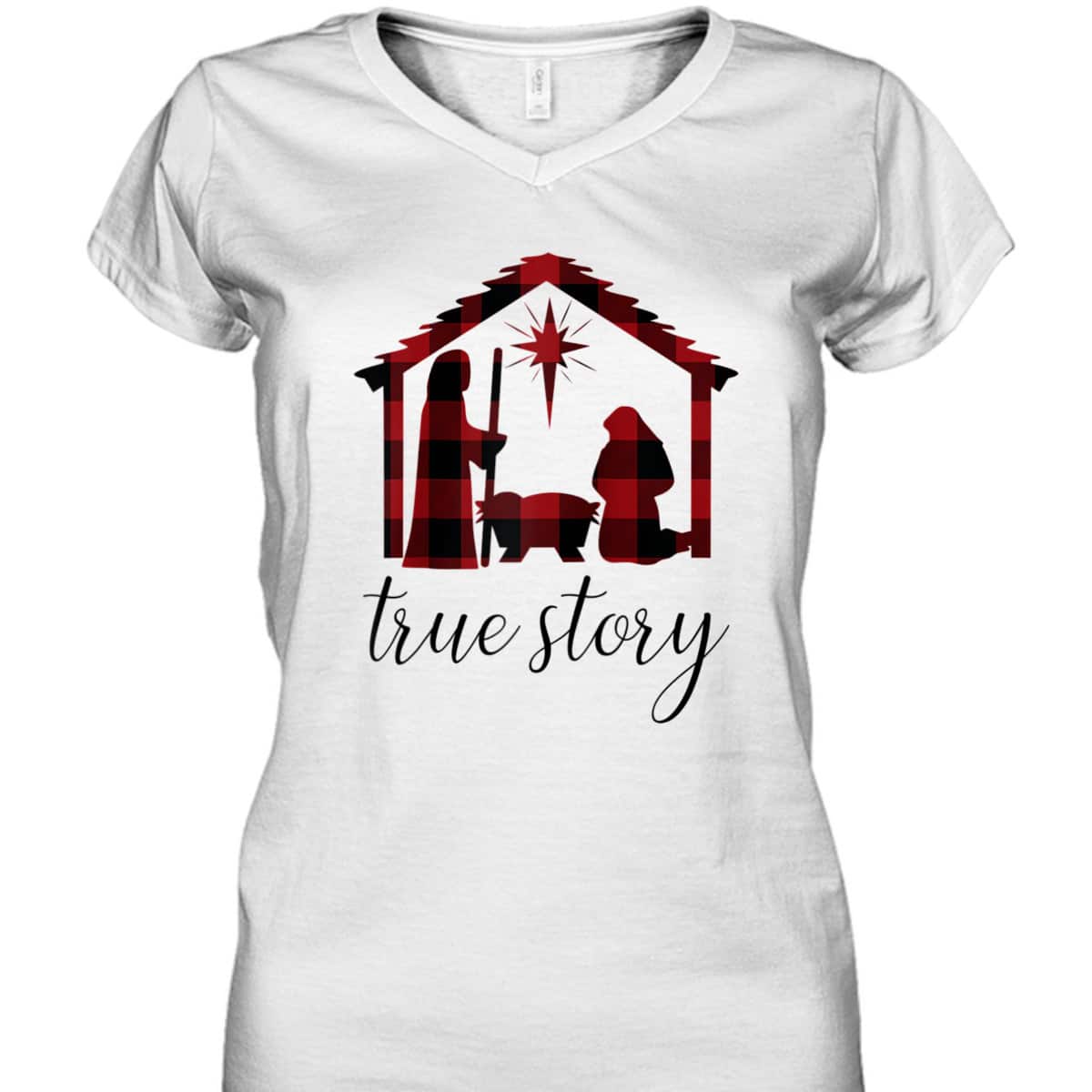 Nativity Scene Buffalo Plaid True Story Christian Christmas T-Shirt Nativity Scene Buffalo Plaid True Story Christian Christmas T-Shirt