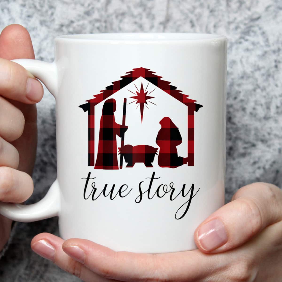 Nativity Scene Buffalo Plaid True Story Christian Christmas T-Shirt Nativity Scene Buffalo Plaid True Story Christian Christmas T-Shirt