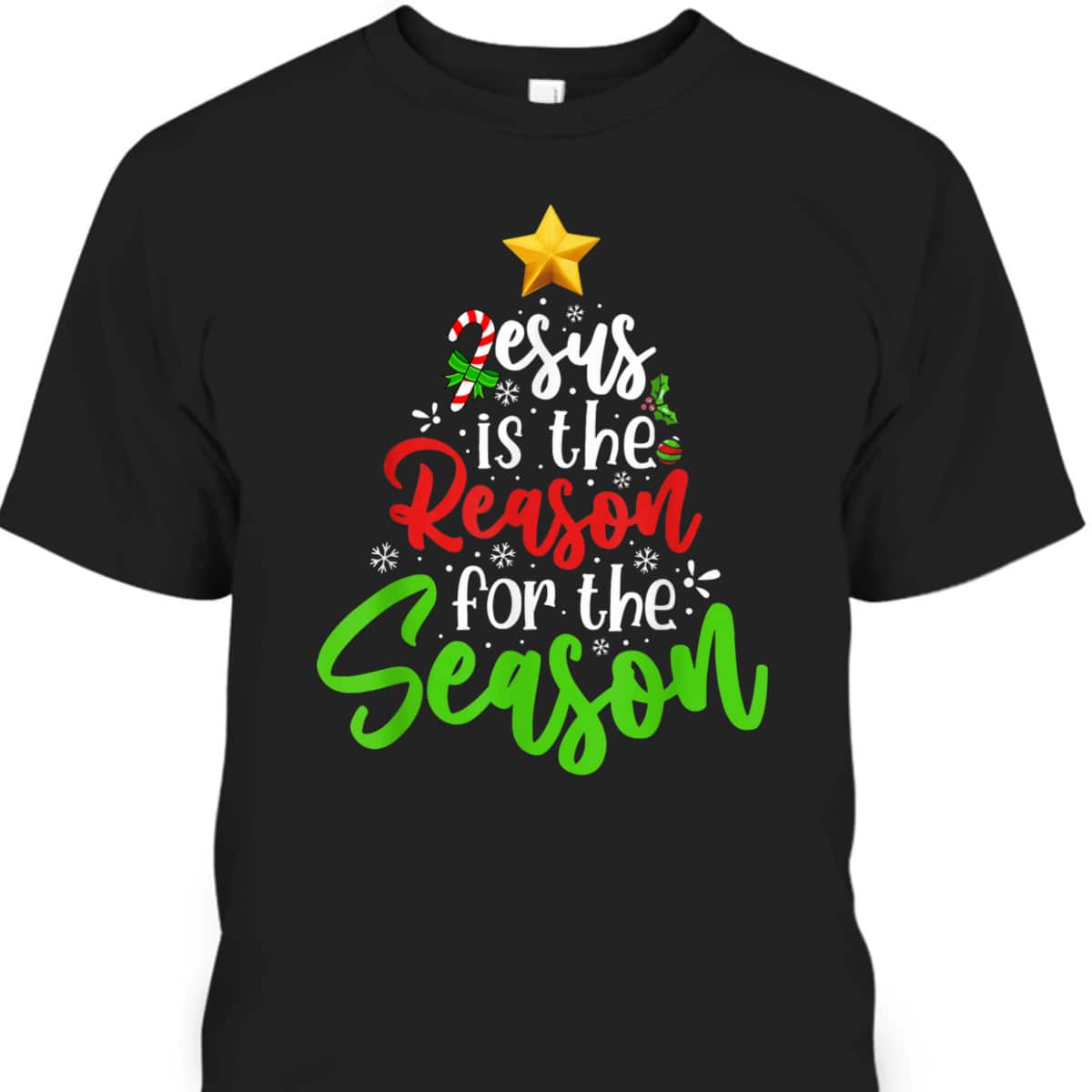 Christian Jesus The Reason Christmas Pine Tree Religious T-Shirt
