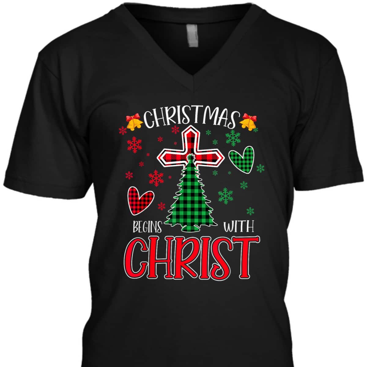 Buffalo Plaid Christian Jesus Christmas Begins With Christ T-Shirt