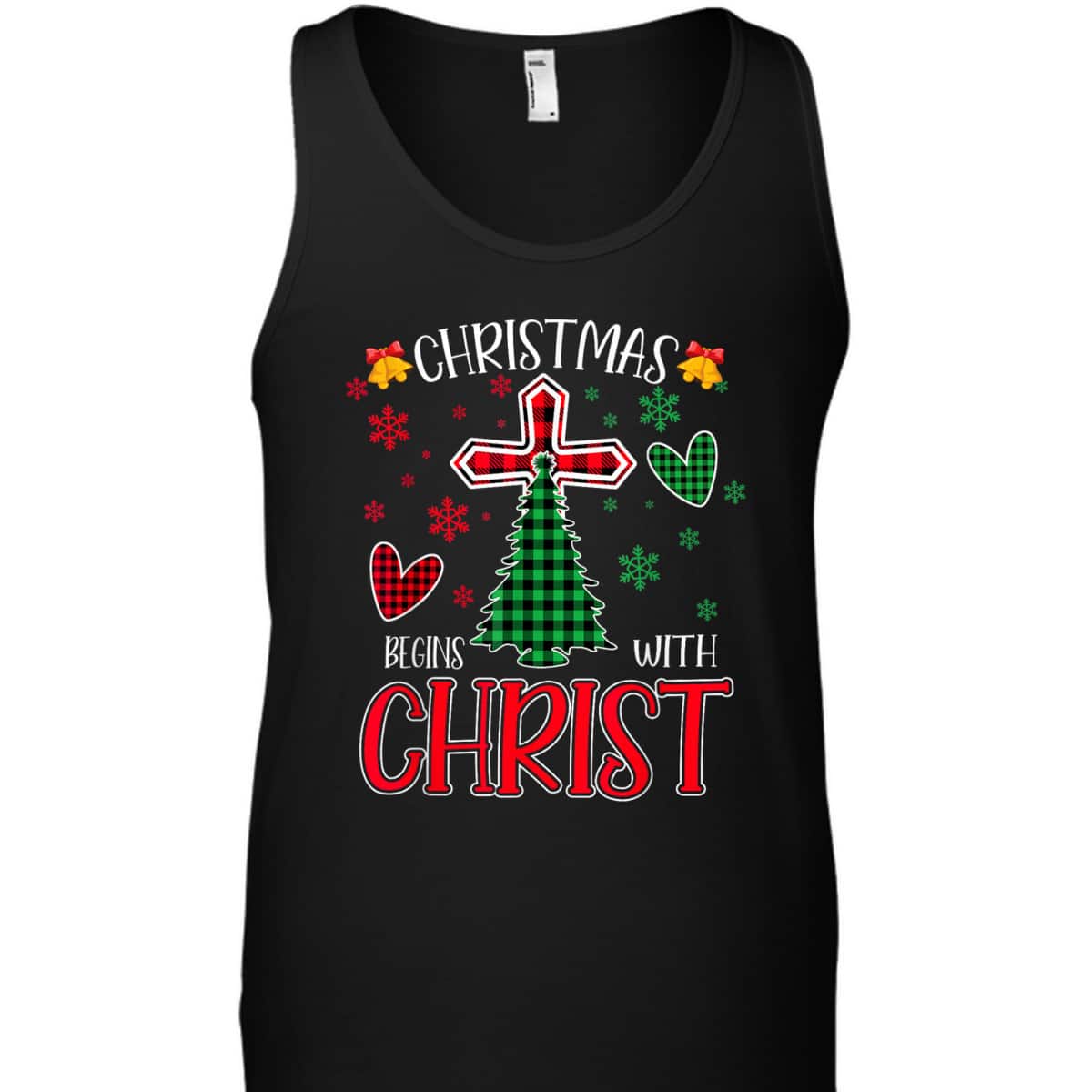 Buffalo Plaid Christian Jesus Christmas Begins With Christ T-Shirt