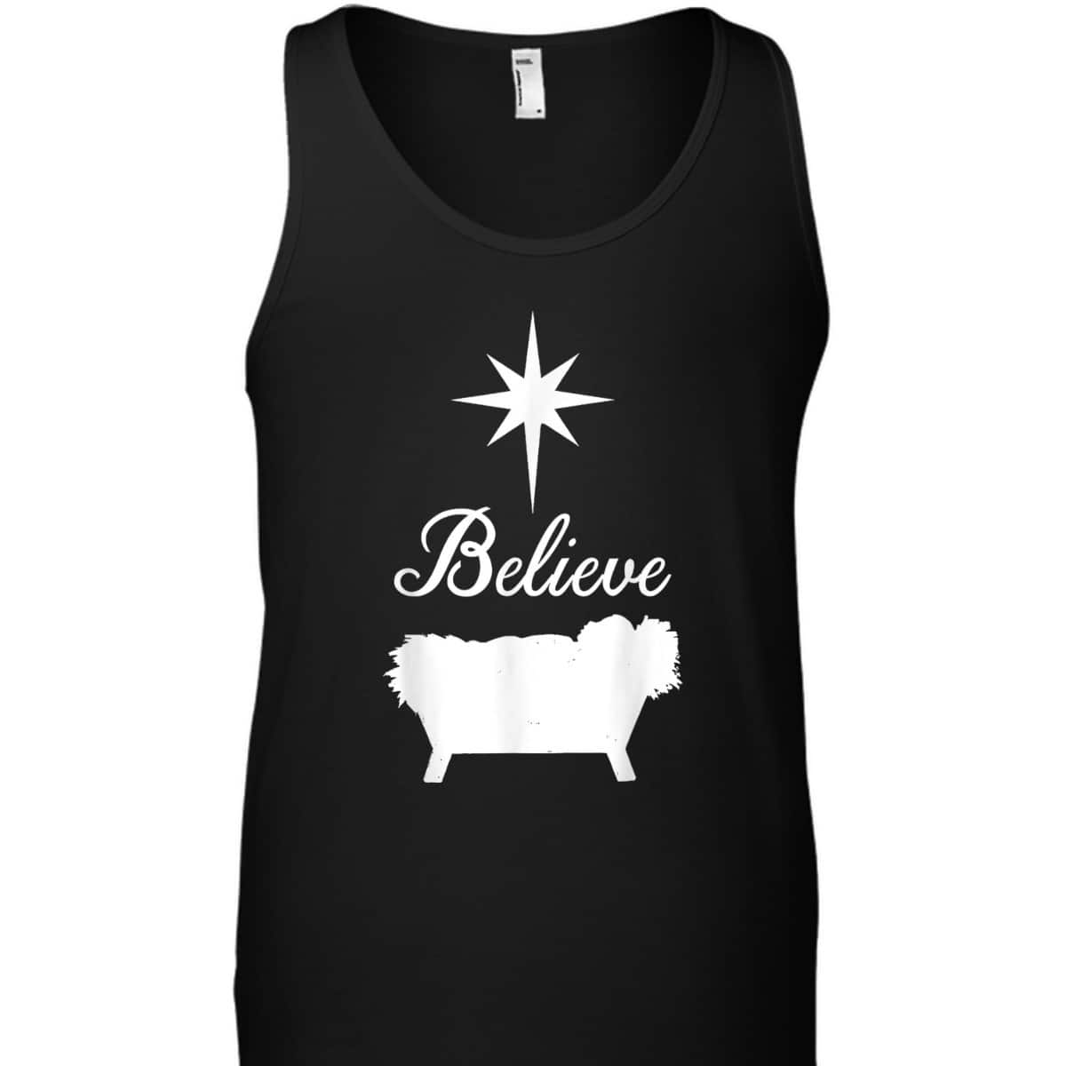 Believe Baby Jesus Born In The Manger Christmas T-Shirt Believe Baby Jesus Born In The Manger Christmas T-Shirt