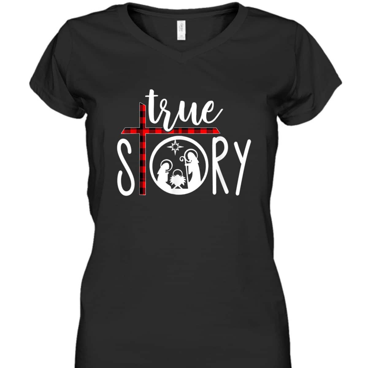 Christmas Nativity True Story Jesus Birth Red Plaid Scene T-Shirt Christmas Nativity True Story Jesus Birth Red Plaid Scene T-Shirt