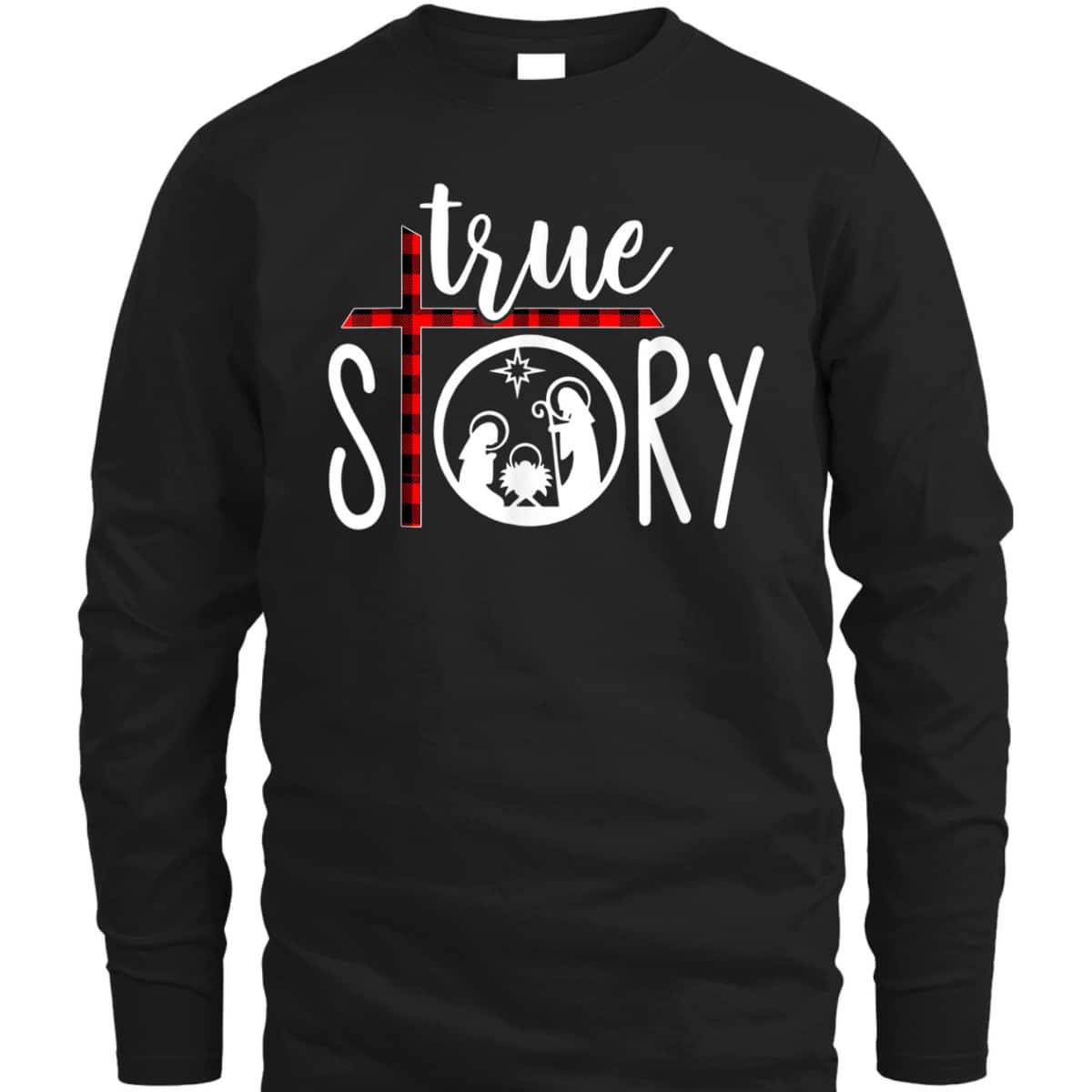 Christmas Nativity True Story Jesus Birth Red Plaid Scene T-Shirt Christmas Nativity True Story Jesus Birth Red Plaid Scene T-Shirt