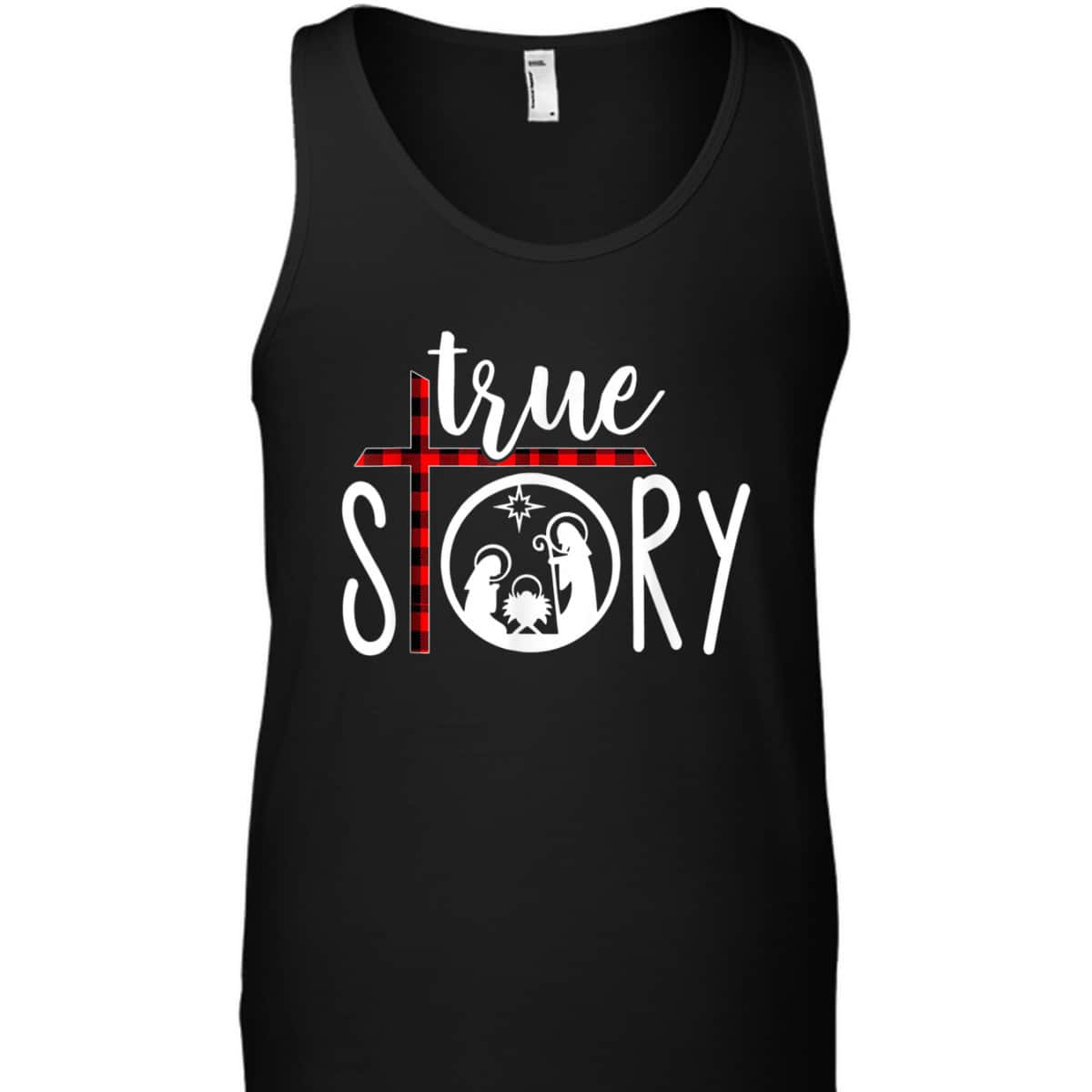 Christmas Nativity True Story Jesus Birth Red Plaid Scene T-Shirt Christmas Nativity True Story Jesus Birth Red Plaid Scene T-Shirt