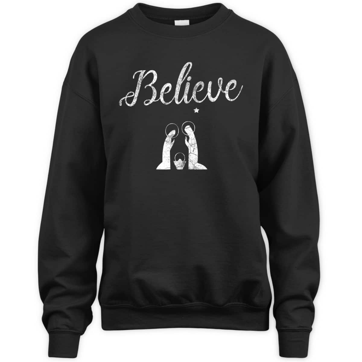 Distressed Believe Jesus Christ Christmas T-Shirt
