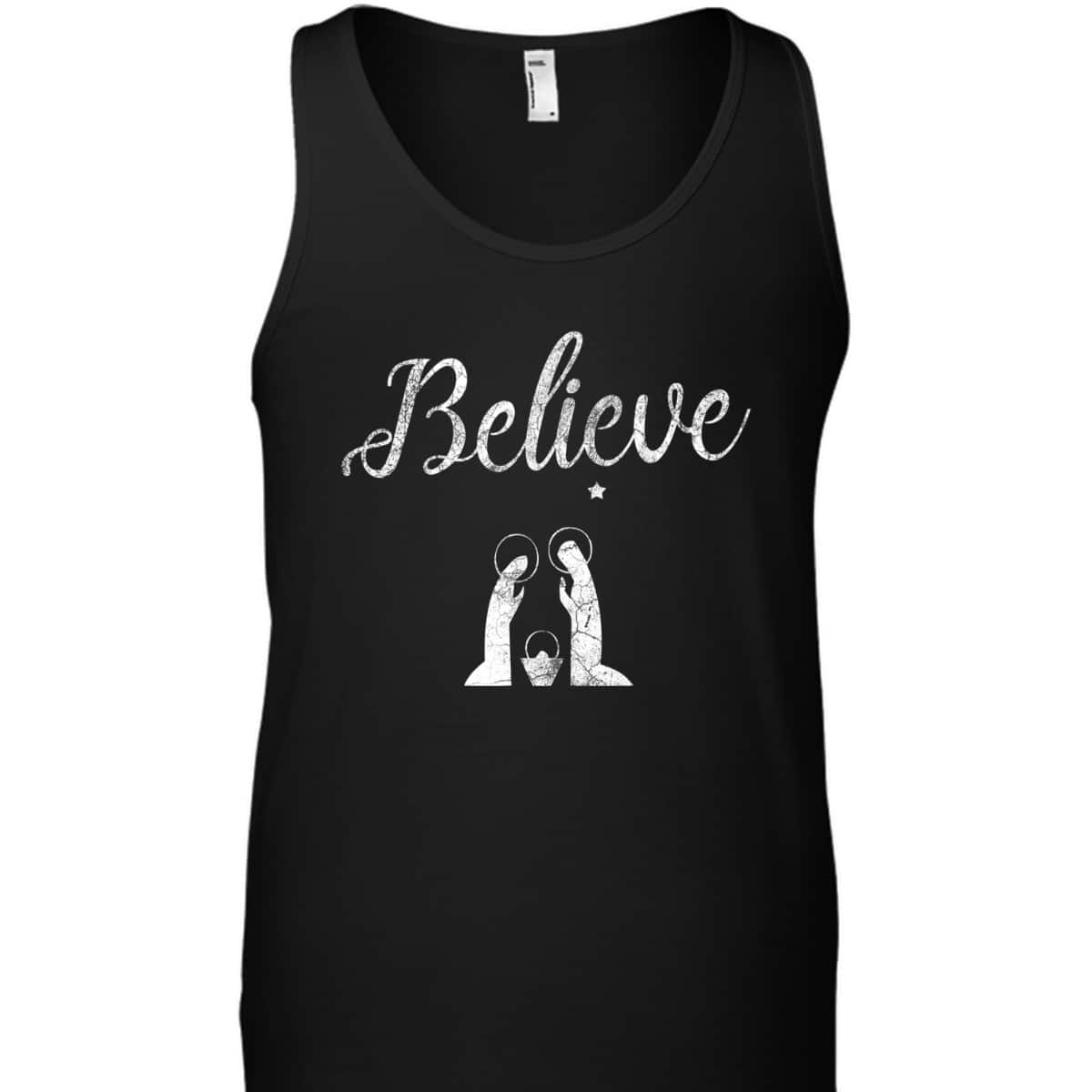 Distressed Believe Jesus Christ Christmas T-Shirt Distressed Believe Jesus Christ Christmas T-Shirt