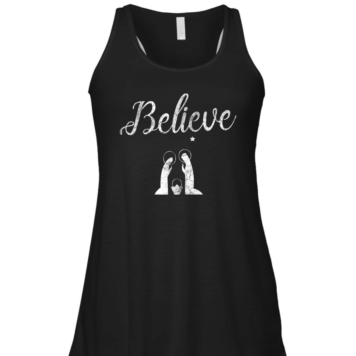 Distressed Believe Jesus Christ Christmas T-Shirt