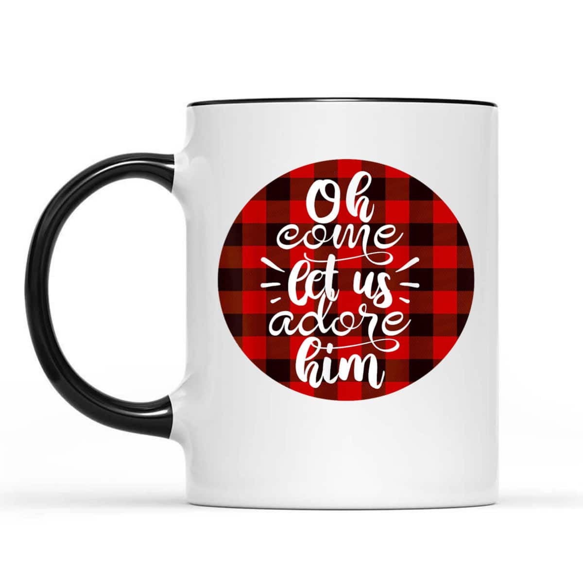 Oh Come Let Us Adore Him Buffalo Plaid Christmas Religious T-Shirt