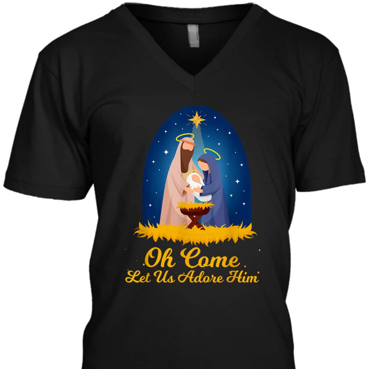Let Us Adore Him Christmas Advent Nativity Scene North T-Shirt