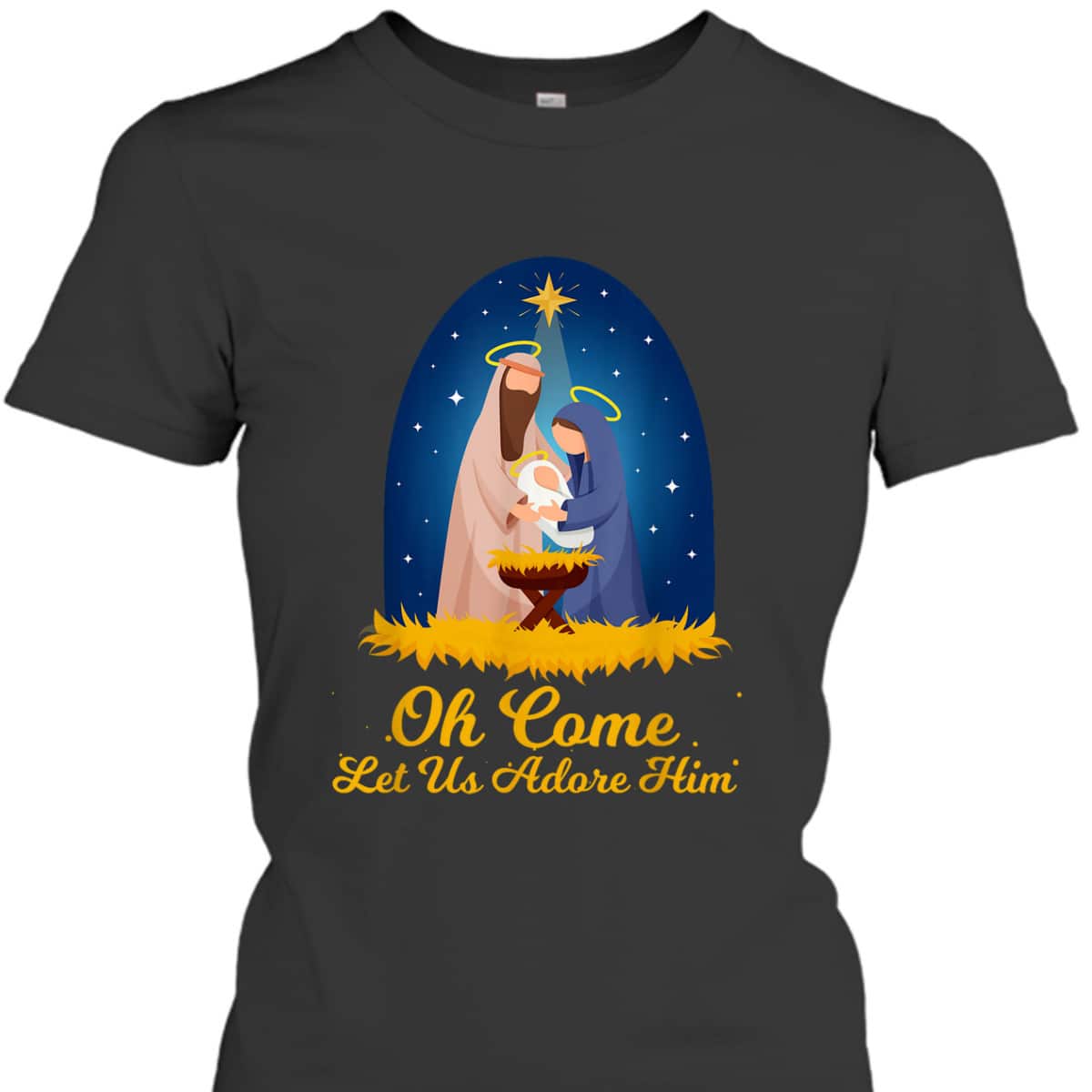 Let Us Adore Him Christmas Advent Nativity Scene North T-Shirt