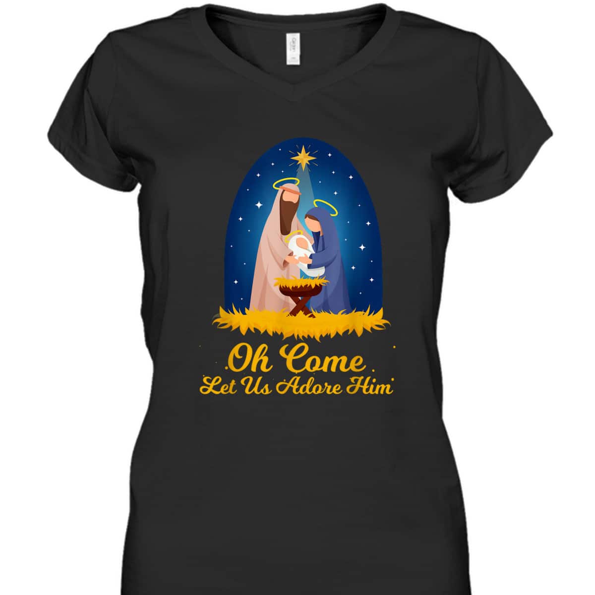 Let Us Adore Him Christmas Advent Nativity Scene North T-Shirt