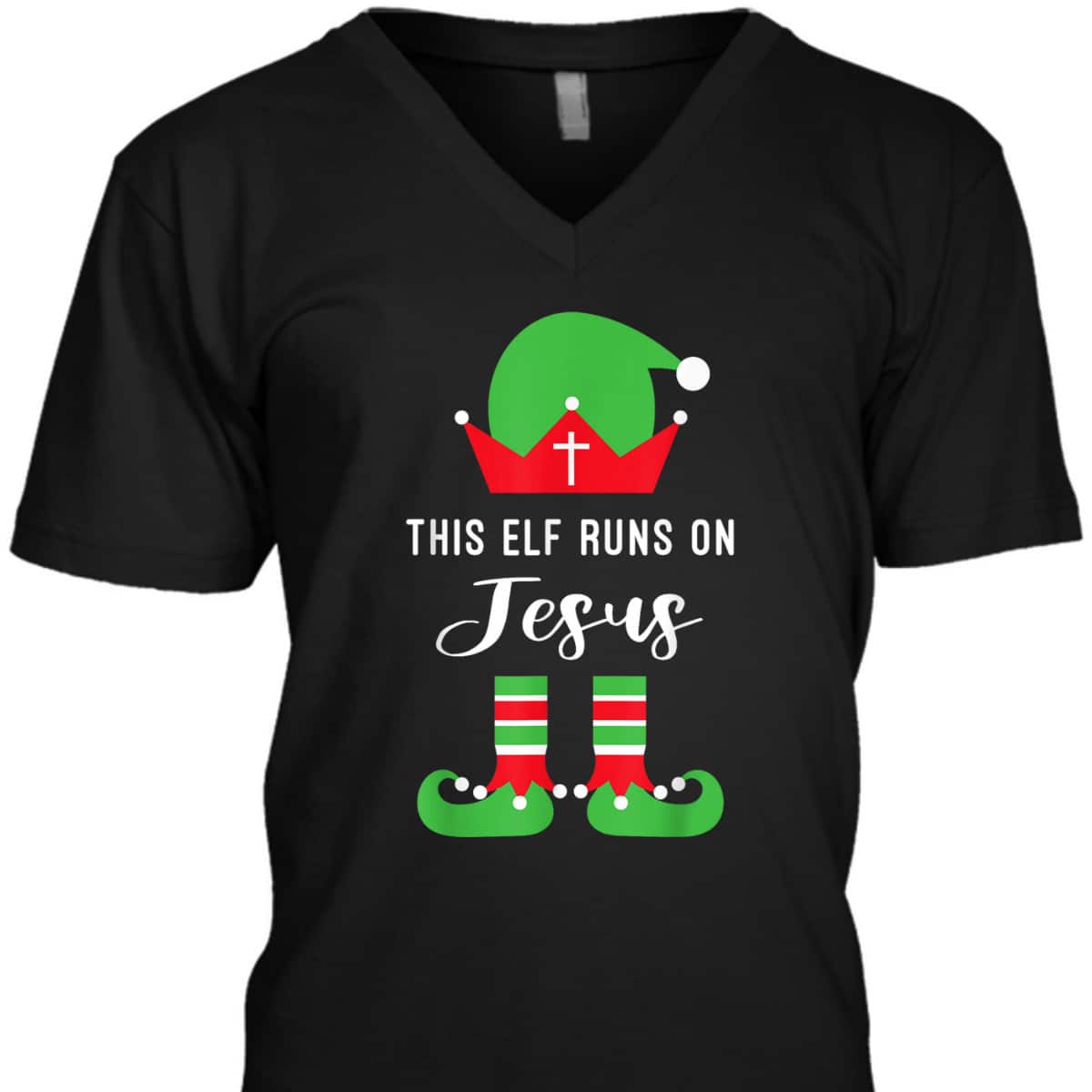 This Elf Runs On Jesus Christian Religious Christmas T-Shirt