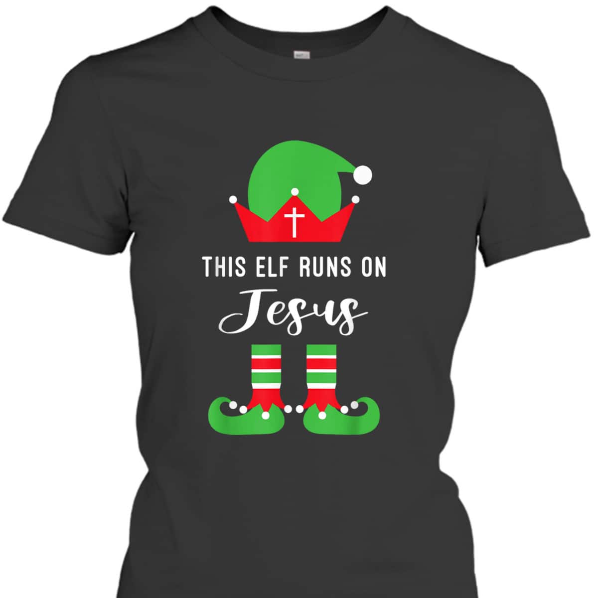 This Elf Runs On Jesus Christian Religious Christmas T-Shirt