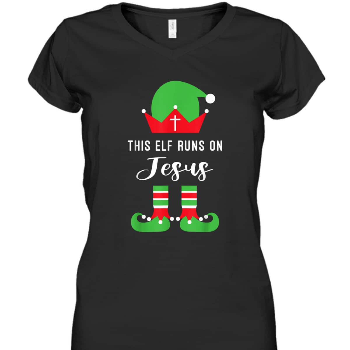 This Elf Runs On Jesus Christian Religious Christmas T-Shirt