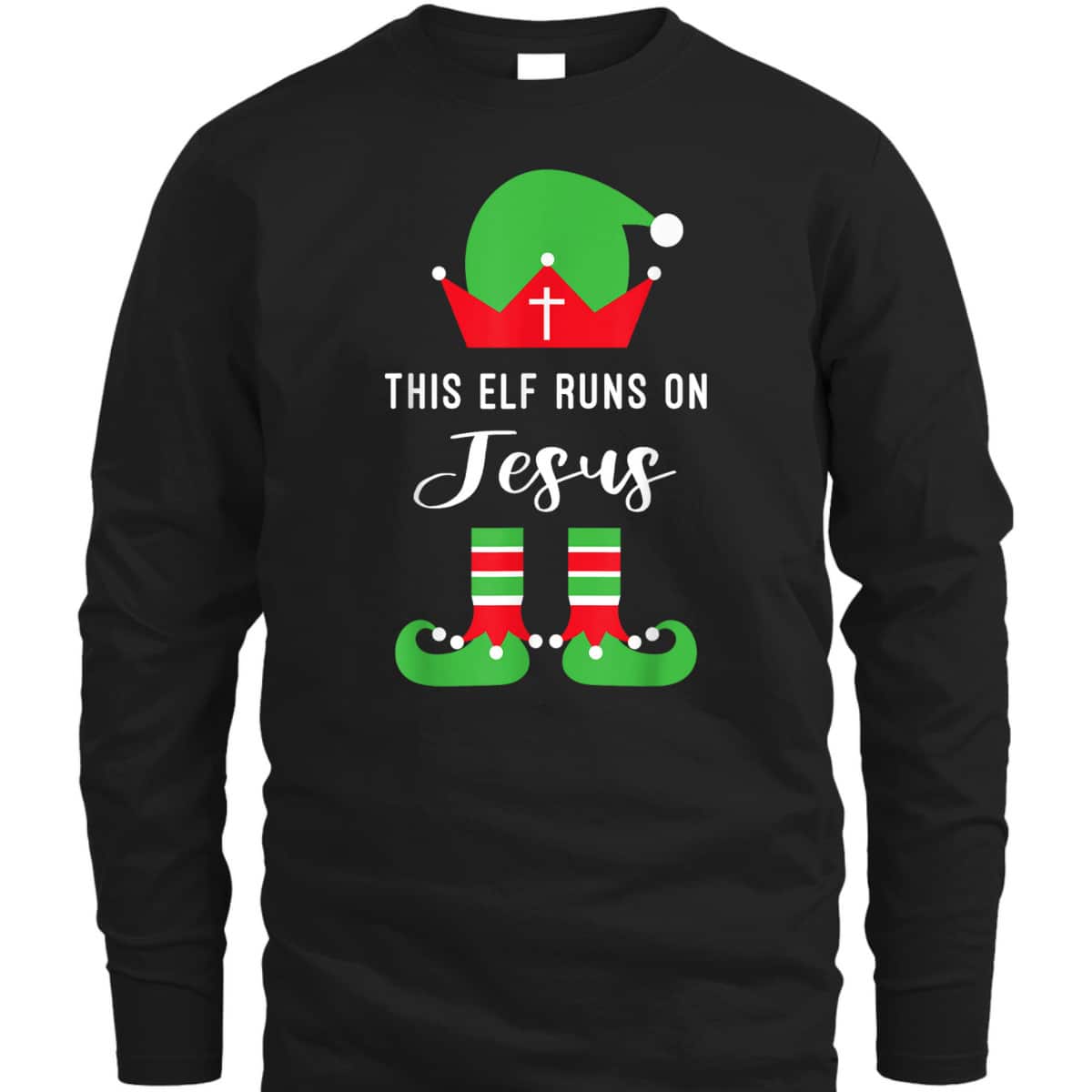 This Elf Runs On Jesus Christian Religious Christmas T-Shirt