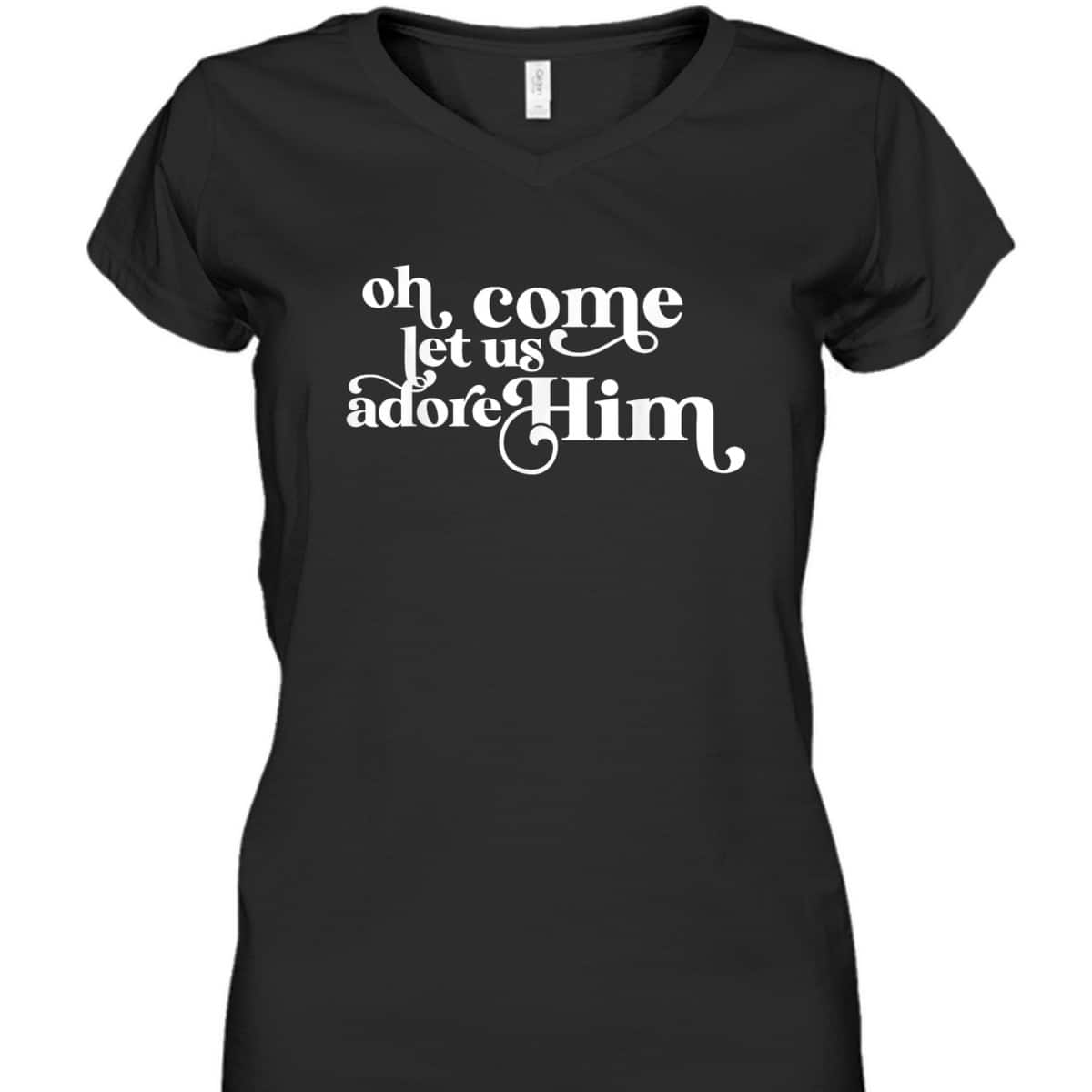 Vintage Oh Come Let Us Adore Him Christian Christmas Holiday T-Shirt