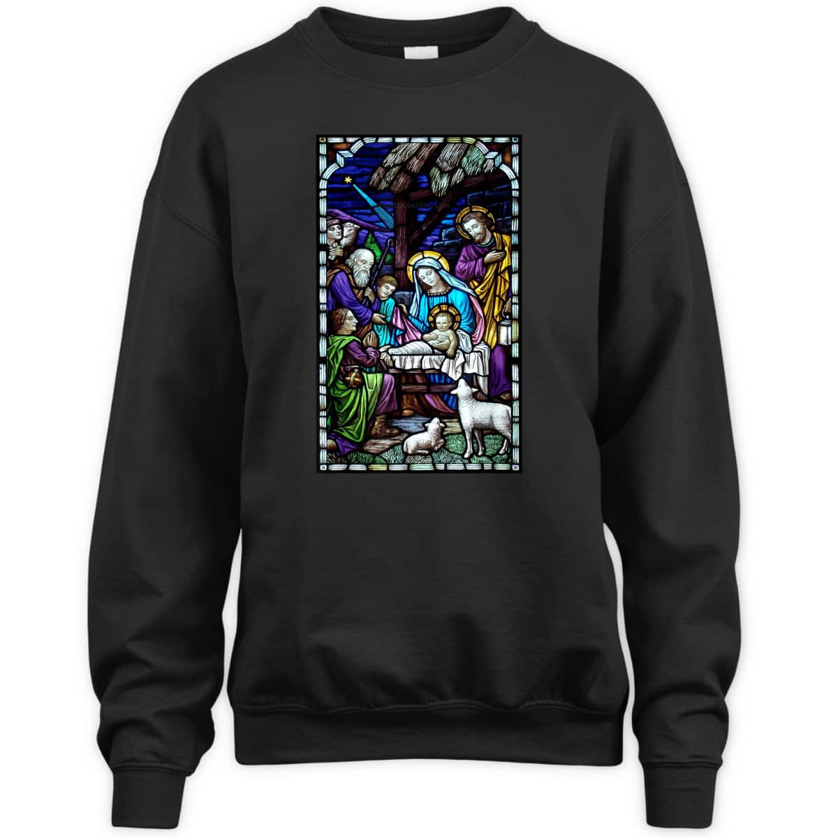 Nativity Stain Glass Christmas Xmas Jesus God Faith T-Shirt