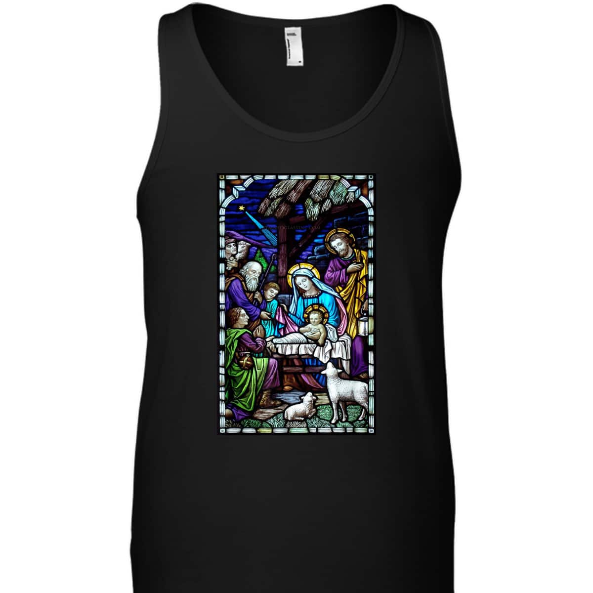 Nativity Stain Glass Christmas Xmas Jesus God Faith T-Shirt