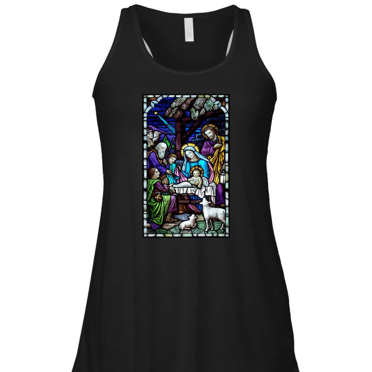 Nativity Stain Glass Christmas Xmas Jesus God Faith T-Shirt