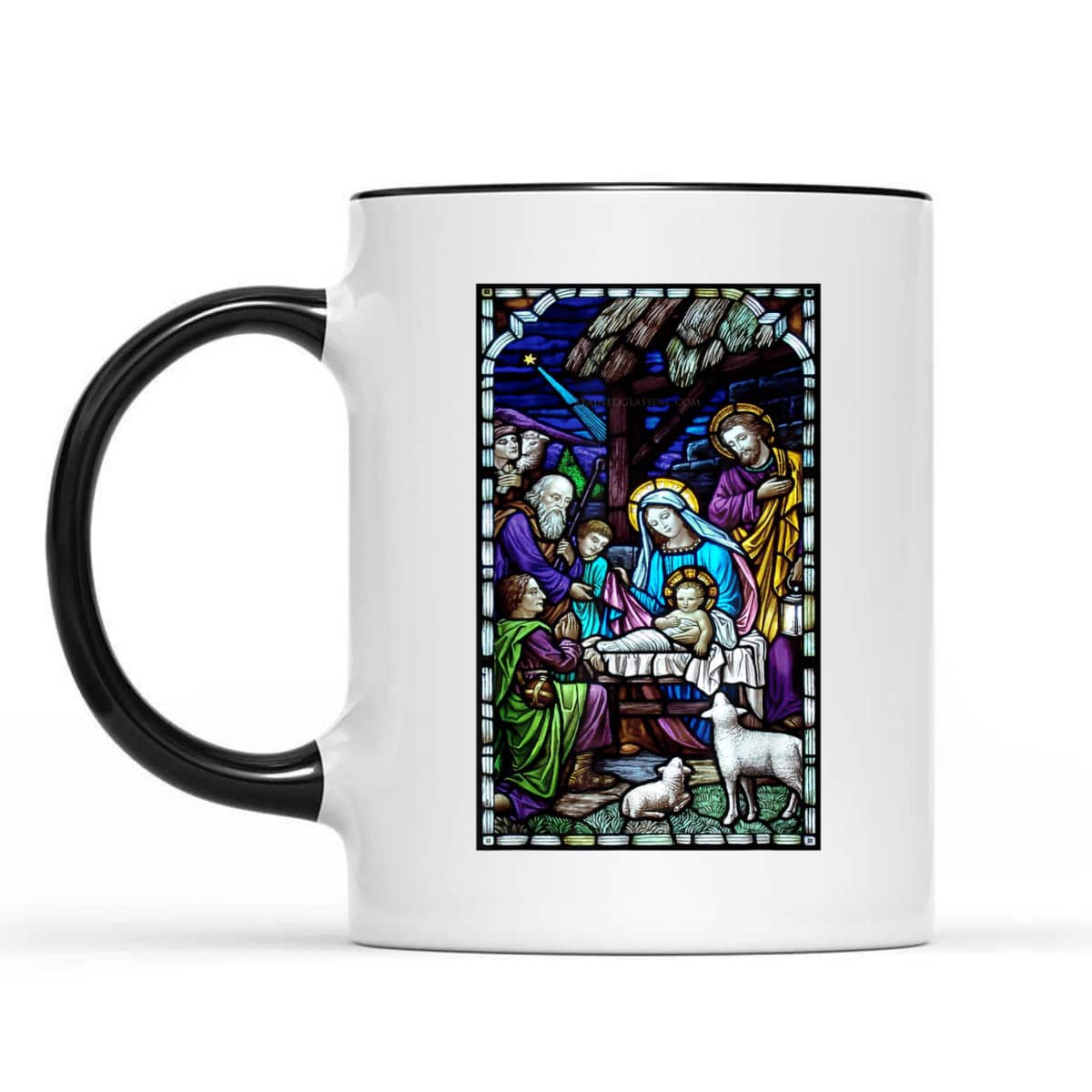 Nativity Stain Glass Christmas Xmas Jesus God Faith T-Shirt