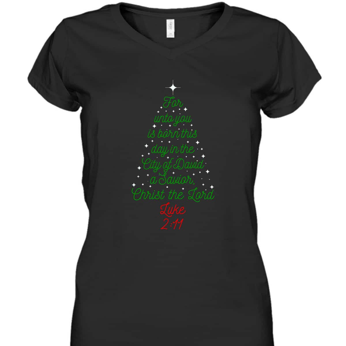 Savior Is Born Bible Verse Christmas Tree Holiday Religious Luke 2:11 T-Shirt