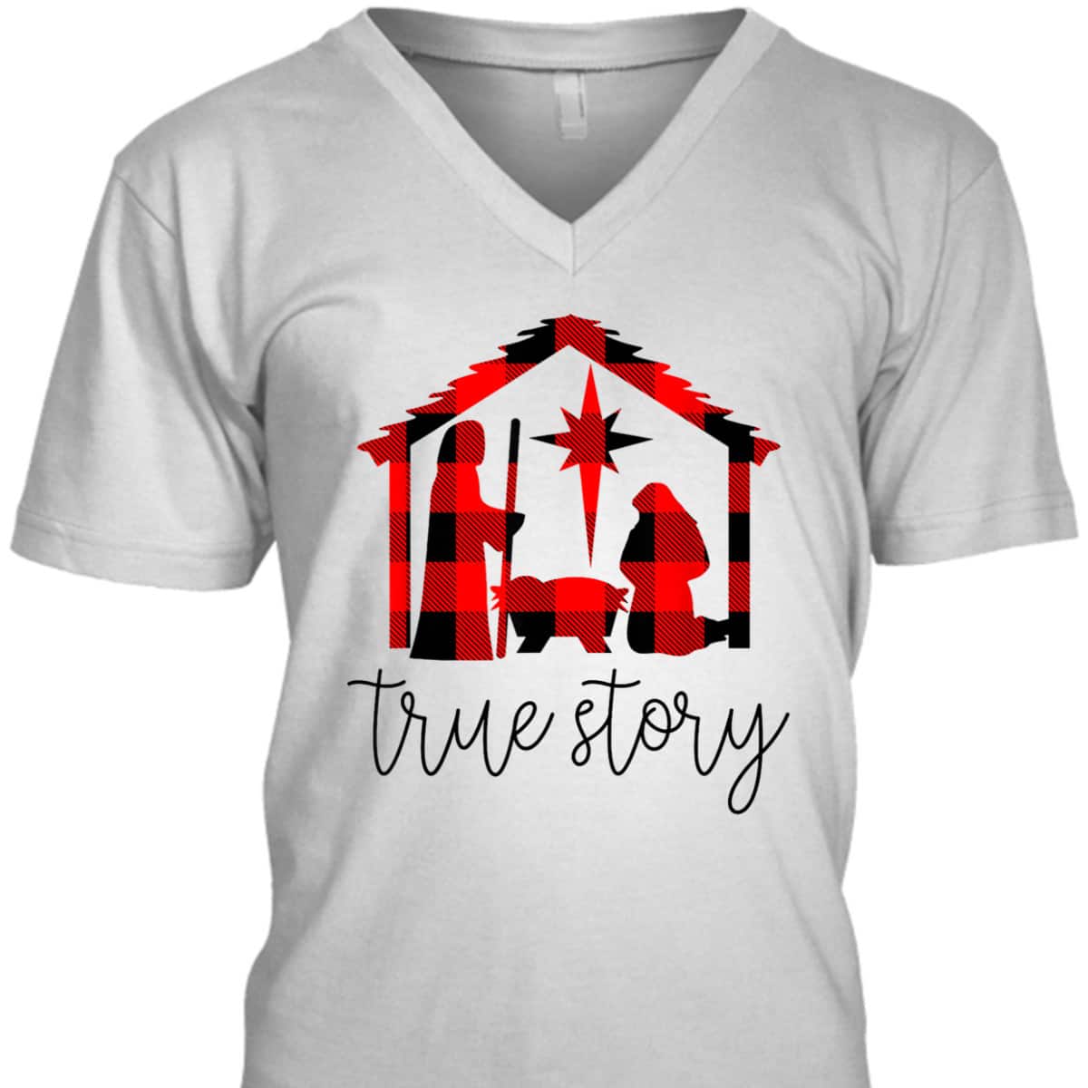 True Story Christmas Manger Nativity Scene Buffalo Plaid T-Shirt