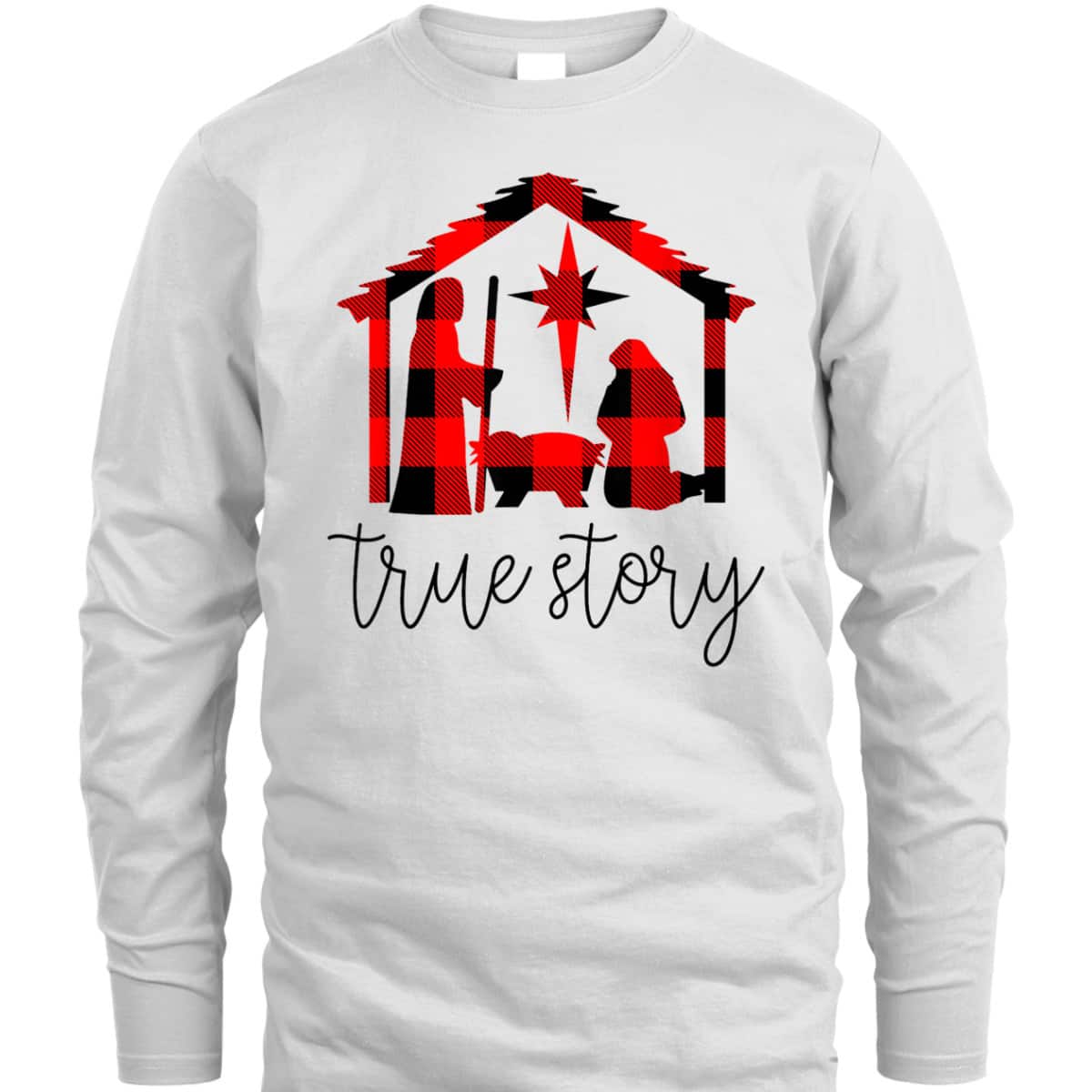 True Story Christmas Manger Nativity Scene Buffalo Plaid T-Shirt