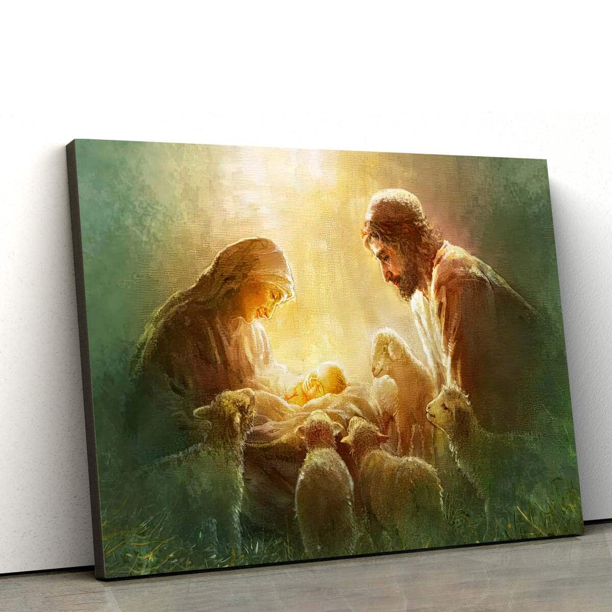 Immanuel Mary, Joseph And Lambs Jesus Christ Christian Canvas Wall Art Immanuel Mary, Joseph And Lambs Jesus Christ Christian Canvas Wall Art