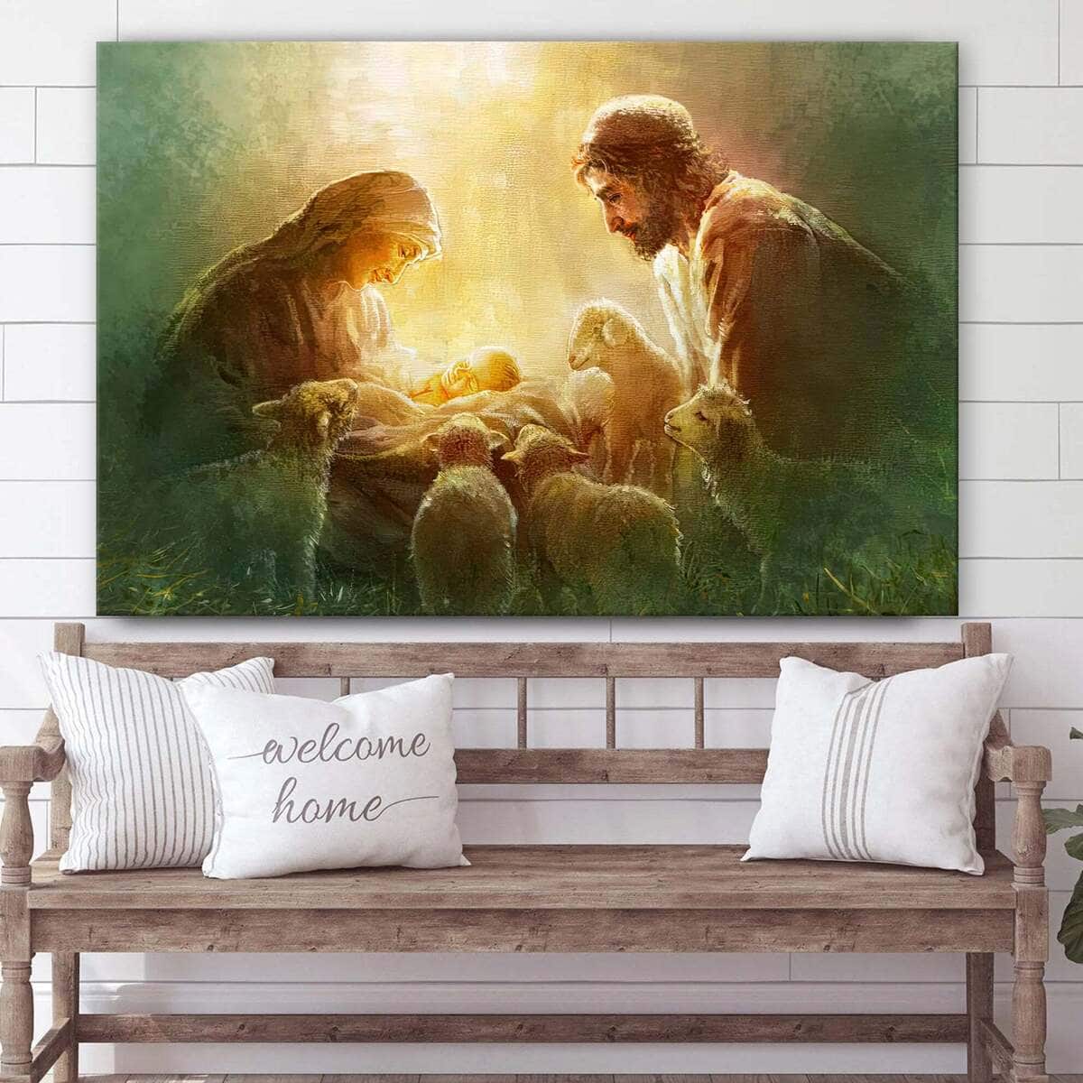 Immanuel Mary, Joseph And Lambs Jesus Christ Christian Canvas Wall Art Immanuel Mary, Joseph And Lambs Jesus Christ Christian Canvas Wall Art